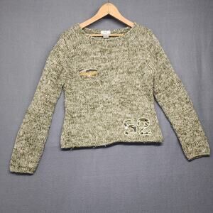 Kus Sweater Womens Large Green Marled Wool Blend Pullover Made in Italy Sequin